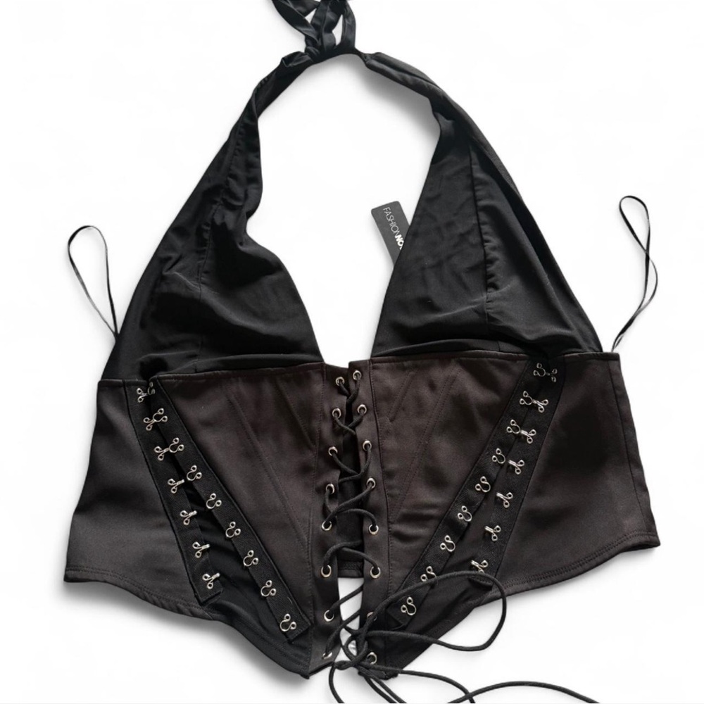 Fashion Nova black lace up Corset halter Top